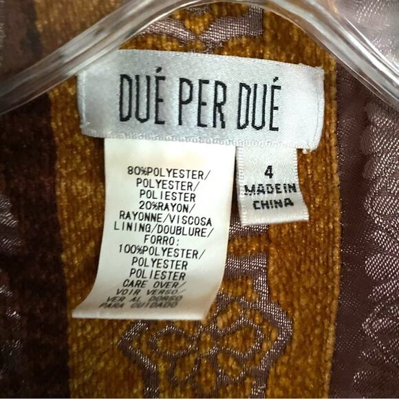 Due Per Due Chenille Stripe Jacquard Tapestry Brown Yellow Stripe Blazer size 4 - Picture 6 of 6